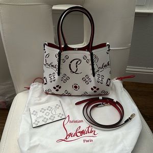 CHRISTIAN LOUBOUTIN Cabarock Mini Calf Loubinthesky White Red Bag Card Case 🤍❤️